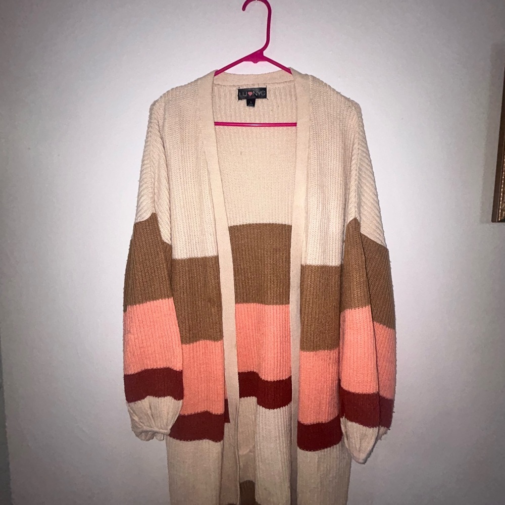 NYC Colorblock Cardigan in Cream, Tan, and Pink
